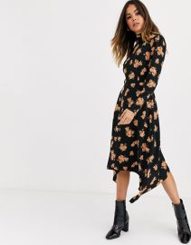 Miss Selfridge midi dress with high neck in floral print   ASOS at Asos